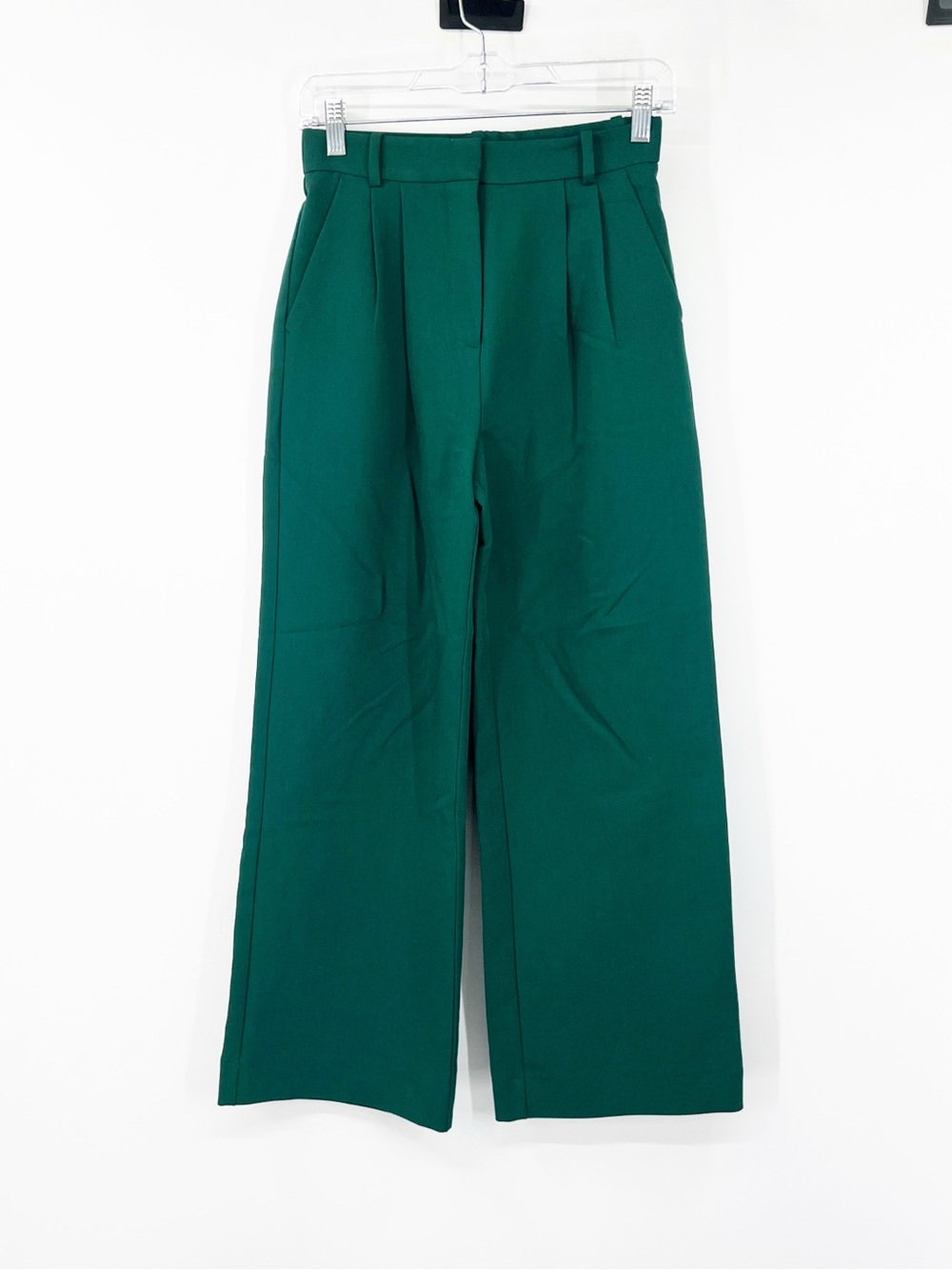 Abercrombie & Fitch High Rise Pleated Wide Leg Trousers in Green